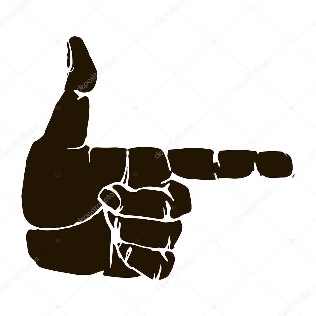 Black silhouette realistic pointing finger hand gesture icon graphic