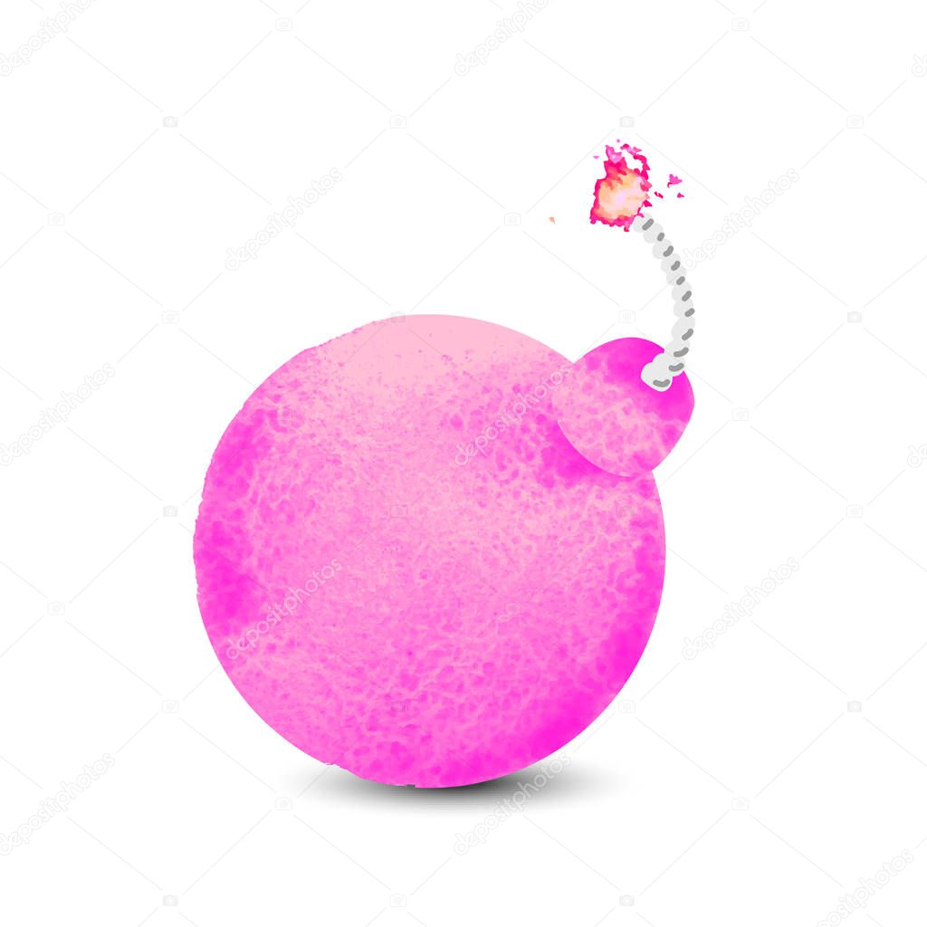 Vector cartoon colorful watercolor illustration of bomb isolated on white background