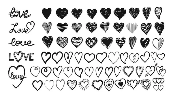 Corações desenhados à mão. Elementos de design para dia dos namorados . — Vetor de Stock