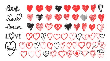 Elle çizilmiş kalpler. Sevgililer günü için tasarım öğeleri.