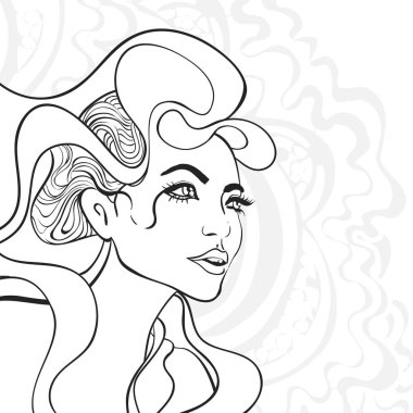 Vektör anahat kız portre