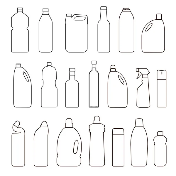 Sada obrys obrázku lahve, plechovky, kontejner — Stockový vektor