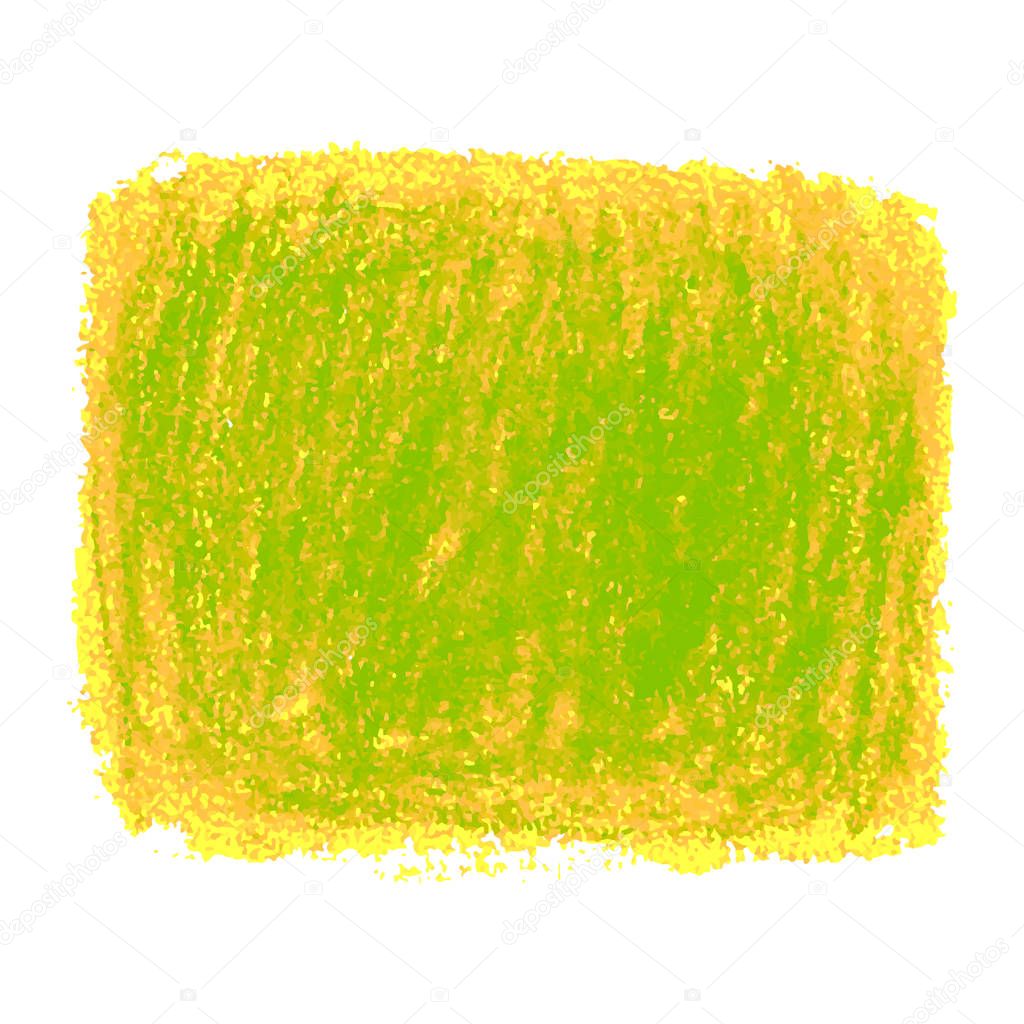 Green and yellow crayon scribble texture stain isolated on white background