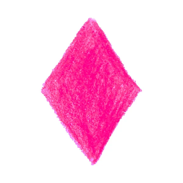Crayón rosa garabato textura mancha rombo forma aislada sobre fondo blanco — Vector de stock