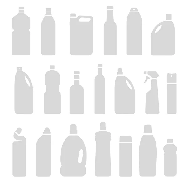 Set di bottiglie illustrazione silhouette grigia, lattine, contenitore — Vettoriale Stock