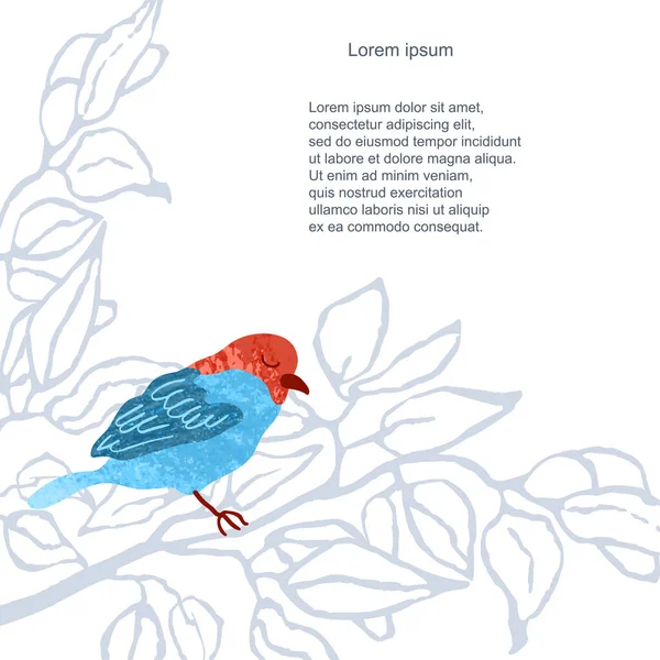 Colorful template f card with illustration of bird on a branch — Stok Vektör