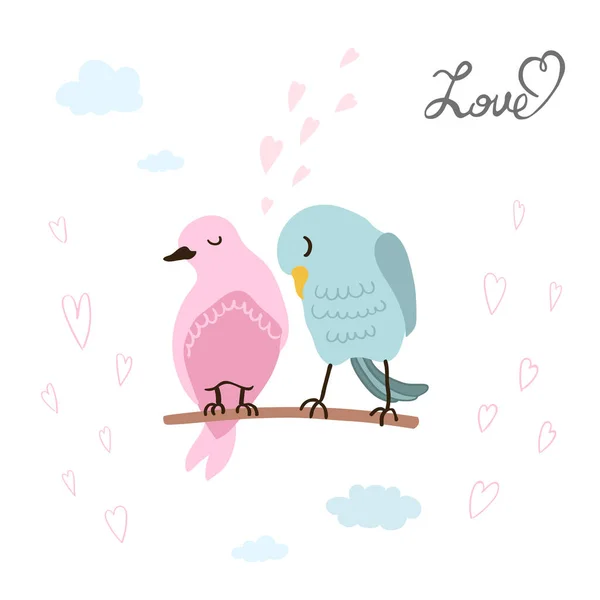 Färgglad illustration av söta par fåglar — Stock vektor