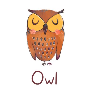 Beyaz arkaplanda izole edilmiş sevimli baykuşun renkli çizimi