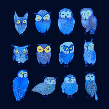 Sevimli gece baykuşlarının resimlerini ayarla