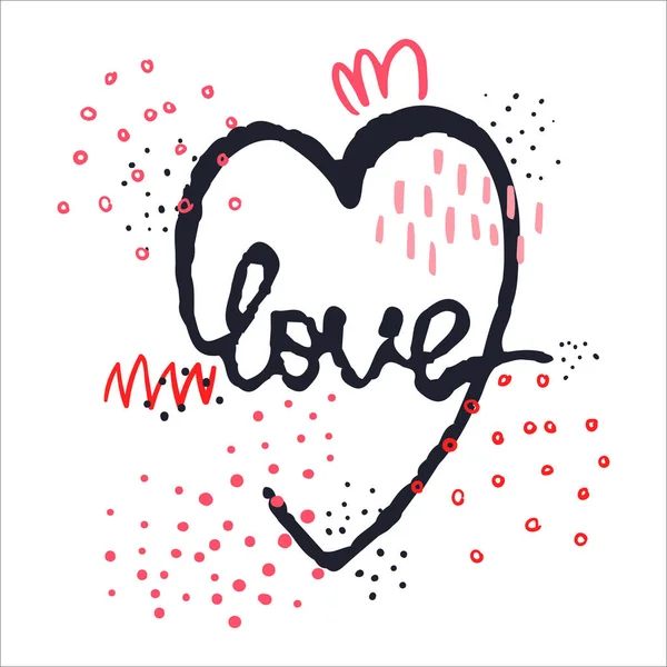 Illustrazione vettoriale con scritte disegnate a mano. amore nel cuore — Vettoriale Stock