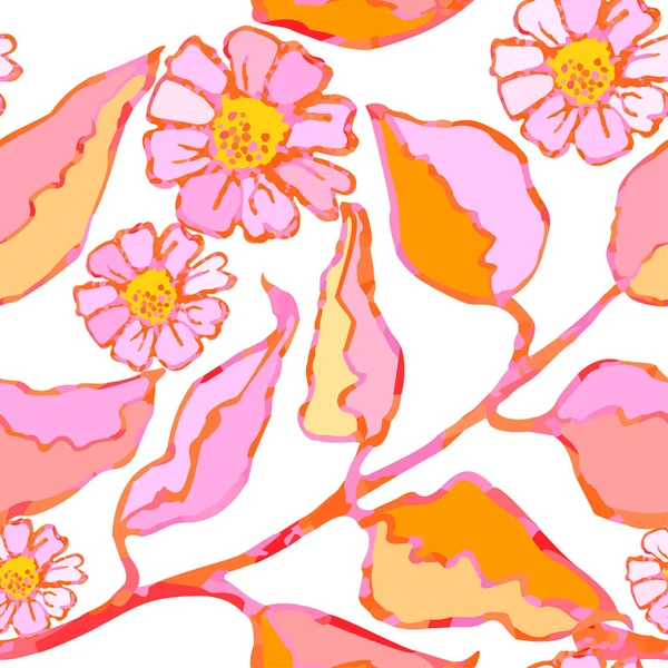 Motif sans couture avec des feuilles et des fleurs — Image vectorielle