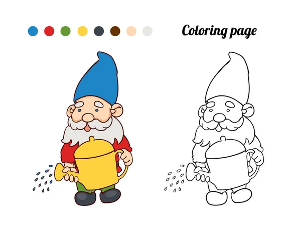 Coloring page or book with illustration of garden gnome — 스톡 벡터