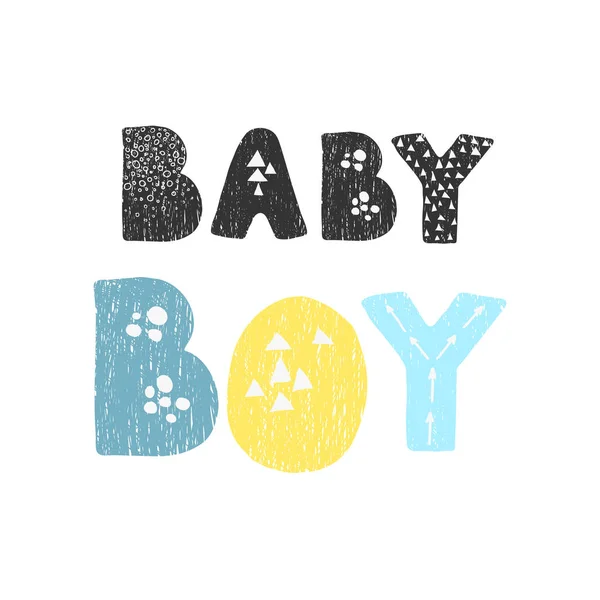 Menino bebê - divertido mão desenhada pôster de berçário com letras —  Vetores de Stock