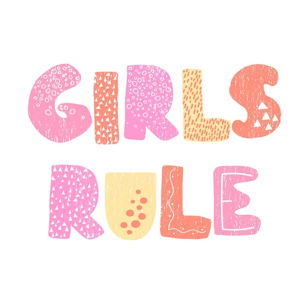 Girls Rule - affiche de pépinière dessinée à la main amusante avec lettrage — Image vectorielle