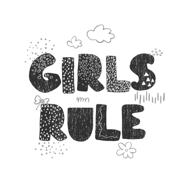 Regola delle ragazze - divertente poster disegnato a mano vivaio con scritte — Vettoriale Stock