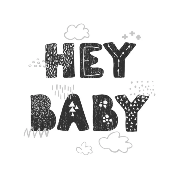 Hola bebé- divertido cartel de guardería dibujado a mano con letras — Vector de stock
