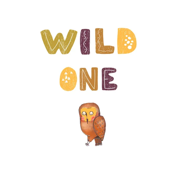 Wild one - divertente poster disegnato a mano vivaio con scritte — Vettoriale Stock