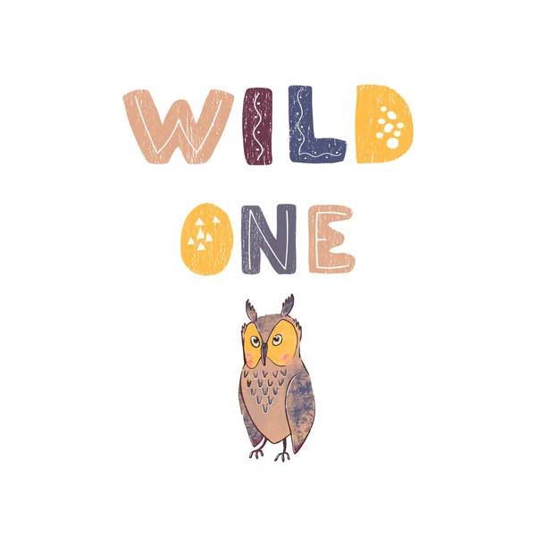 Wild one - divertente poster disegnato a mano vivaio con scritte — Vettoriale Stock