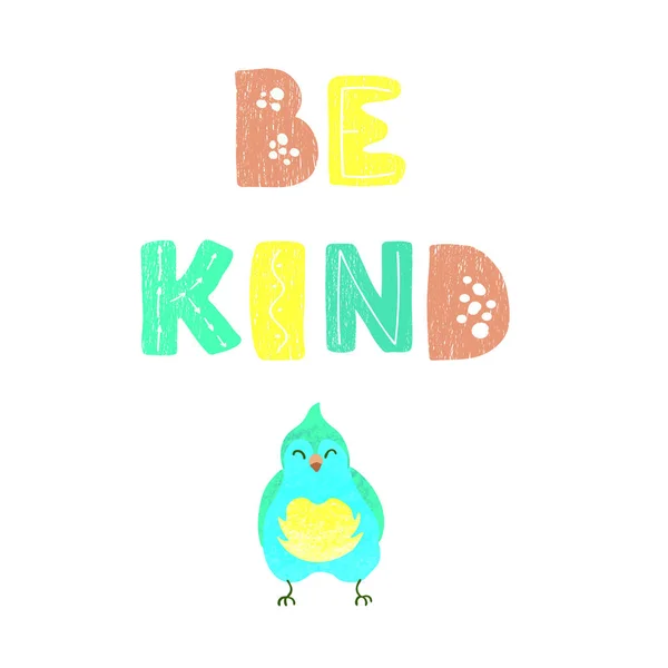 Bird and hand drawn lettering - Be kind — 스톡 벡터