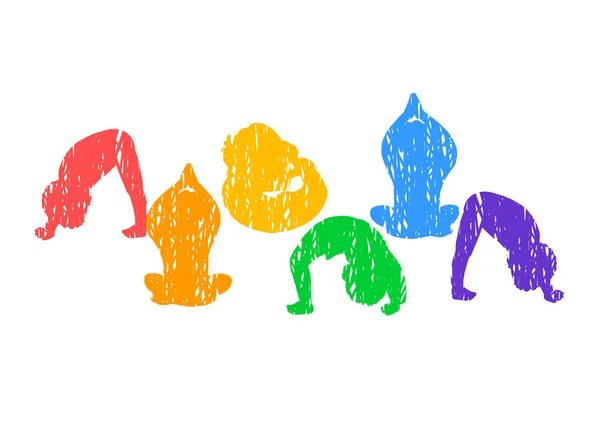 Ilustraciones de niños haciendo yoga diferentes posturas de yoga — Archivo Imágenes Vectoriales