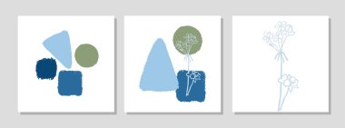 Soyut şekilleri ve bitki resimleriyle kolaj modern posteri ile ayarlanmış