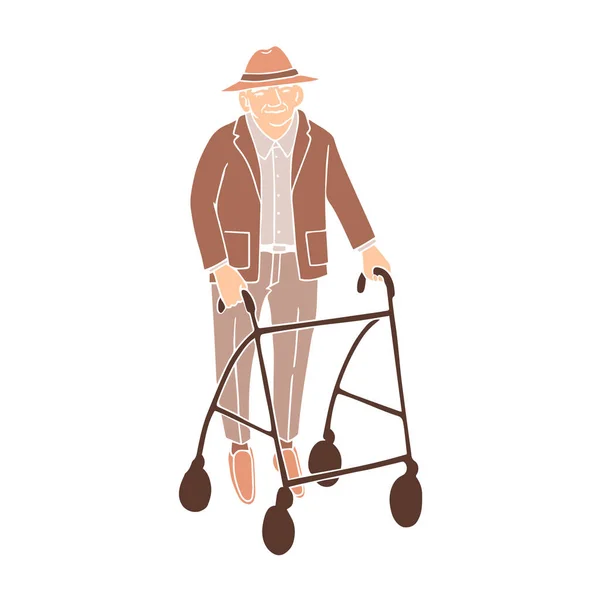 Viejo caminando con rollator — Vector de stock
