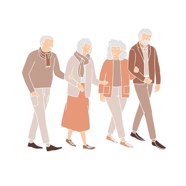 행복 한 노인들 걷기 — 스톡 벡터