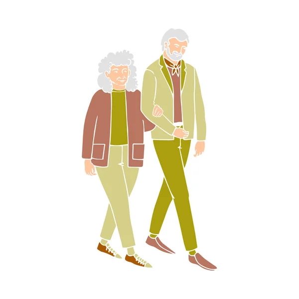 Heureux couple de personnes âgées marchant et parlant — Image vectorielle
