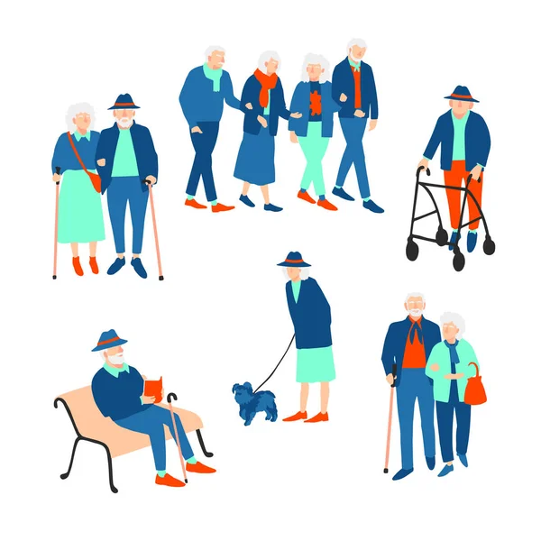 행복 한 노인들 걷기 — 스톡 벡터