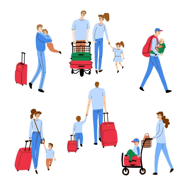 Illustratie van mensen die met bagage lopen — Stockvector