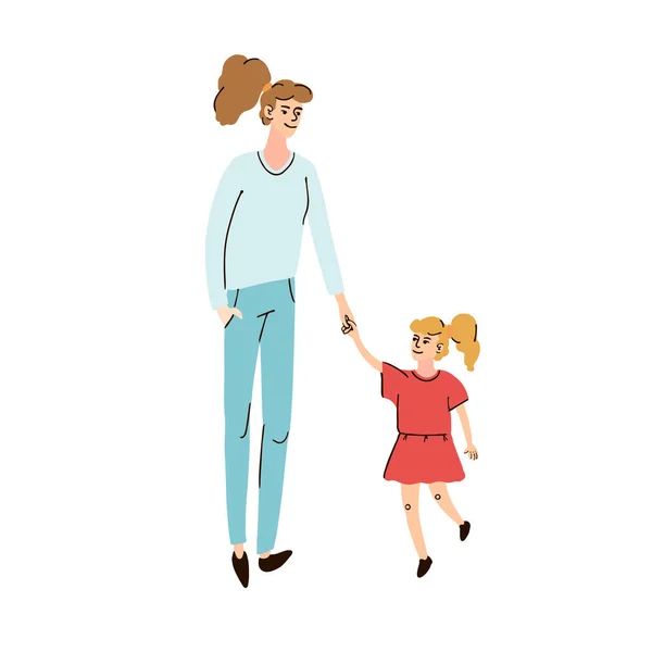 Ілюстрація мами, що ходить з дитиною — стоковий вектор