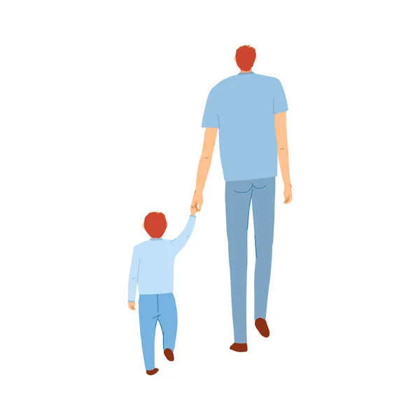 父亲和儿子手牵手走在一起的图解 — 图库矢量图片