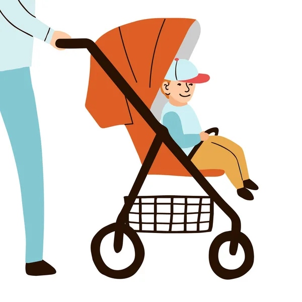 Illustratie van het kind zit op kinderwagen — Stockvector