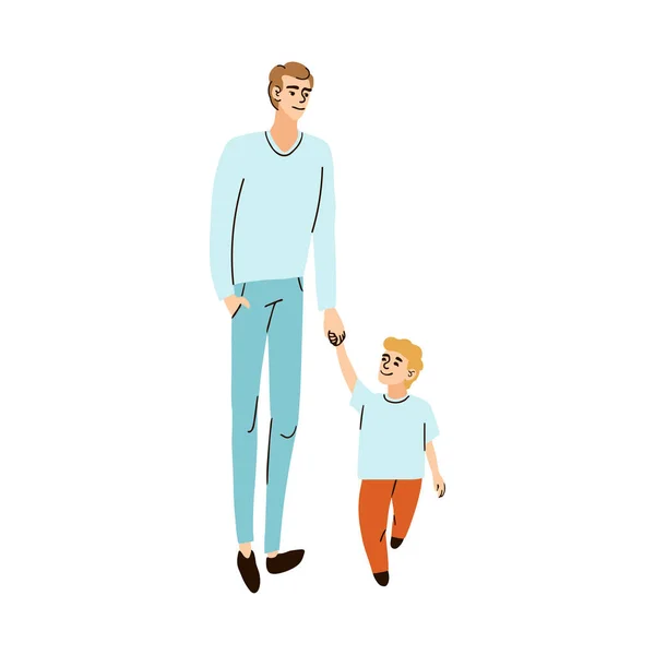 Illustration du père et du fils marchant main dans la main — Image vectorielle