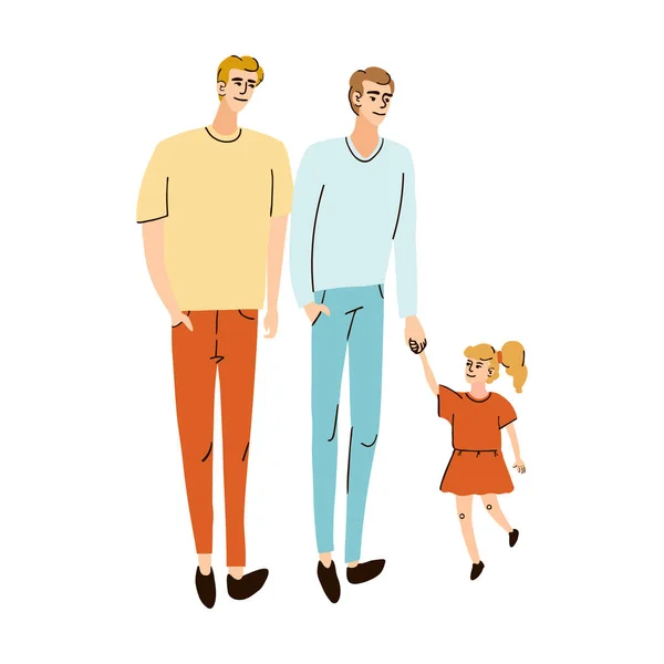 若い家族2人の父親と娘が一緒に歩いている — ストックベクタ