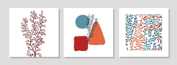 Set med collage modern affisch med abstrakta former och illustration av växt — Stock vektor