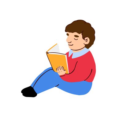 Sevimli küçük çocuk kitap okuyor.