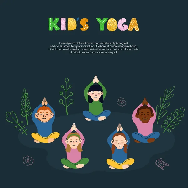 彩色卡片模板儿童瑜伽 — 图库矢量图片