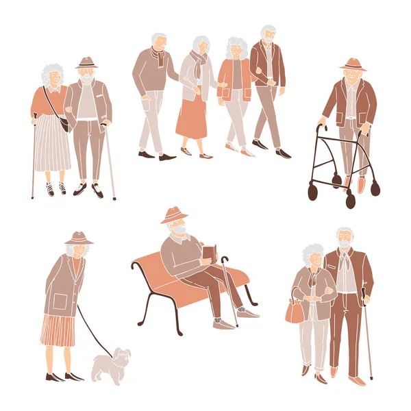 Heureux seniors marchant — Image vectorielle