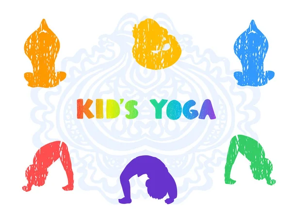 不同瑜伽姿势的儿童做瑜伽的图例 — 图库矢量图片