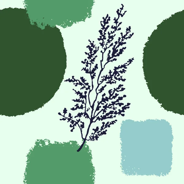 Бесшовный рисунок с абстрактными формами и иллюстрацией растений — стоковый вектор
