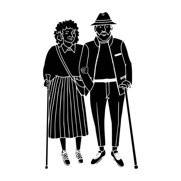 幸せなカップルの高齢者の歩行 — ストックベクタ