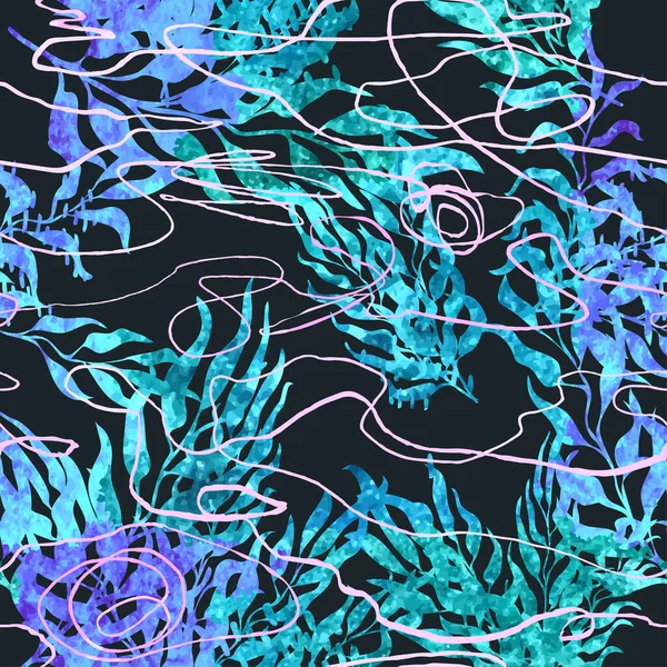 Seamless background with illustration of exotic leaves