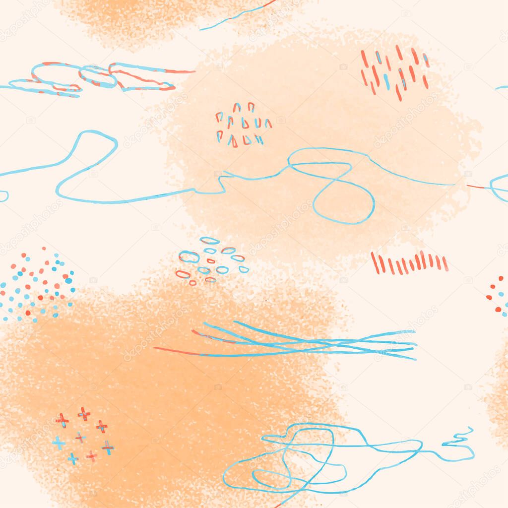Seamless pattern with hand drawn abstract lpencil spots, doodles