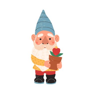 Colorful illustration of cute garden gnome clipart