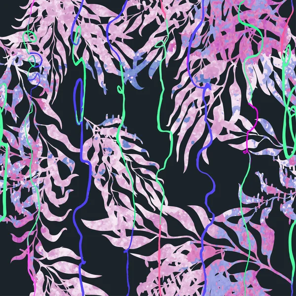 Seamless background with illustration of exotic leaves