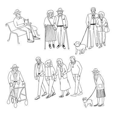 Happy senior people walking clipart