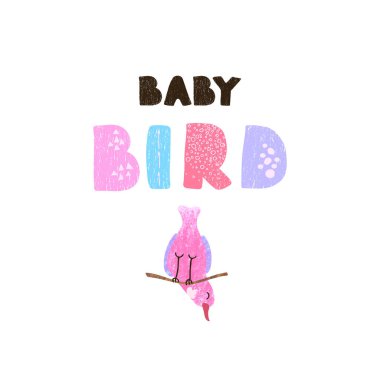 Kuş ve el çizimi harfler - Yavru kuş.