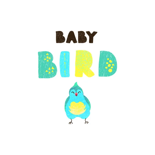 Aves e letras desenhadas à mão - Pássaro bebé. —  Vetores de Stock