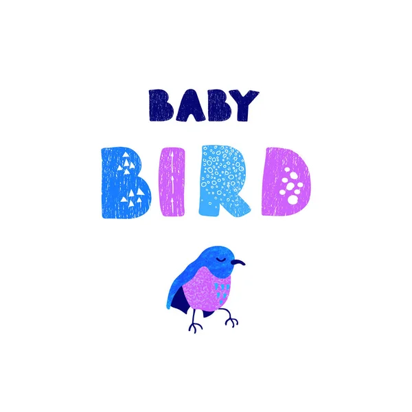 Aves e letras desenhadas à mão - Pássaro bebé. —  Vetores de Stock